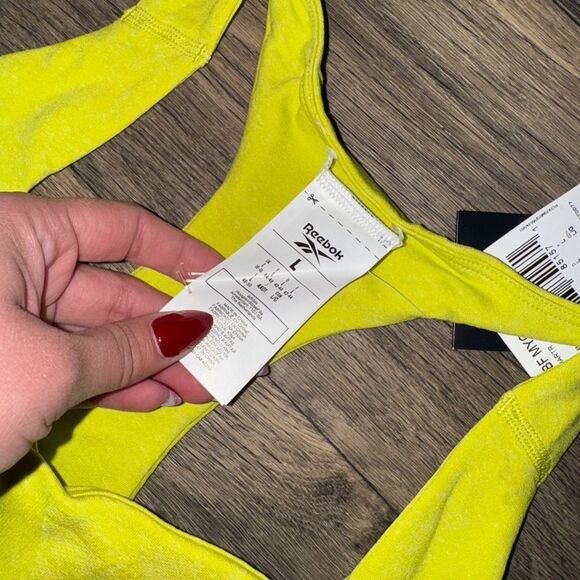 Reebok Yellow Compression Sports Bra Racerback Design - Picture 3 of 4